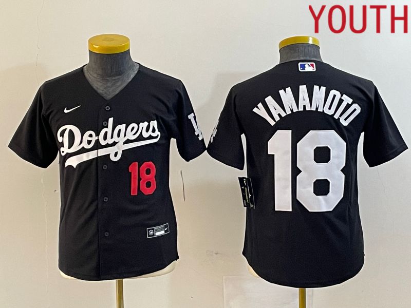 Youth Los Angeles Dodgers 18 Yamamoto Black Nike Game MLB Jersey style 2